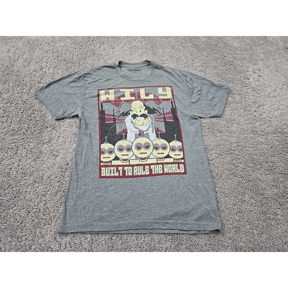 Mega Man Dr. Wily T Shirt Mens‎ M Robotics "Built To Rule The World" Capcom Gray